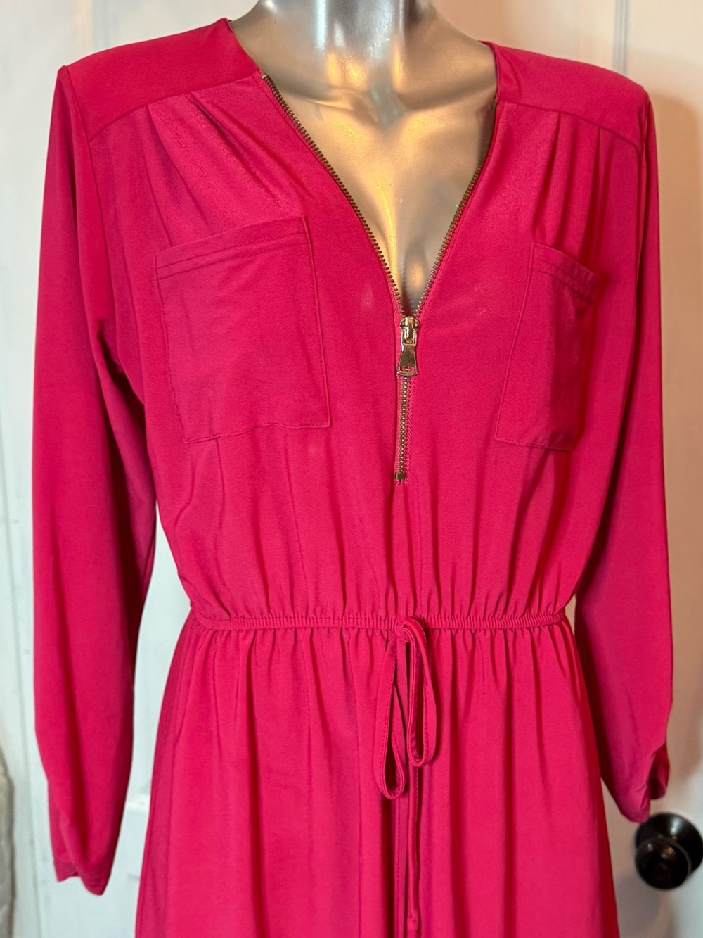 Soho Girls Hot Pink Long Sleeve Zip-Front Drawstring Dress